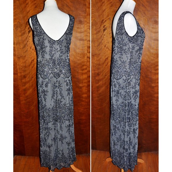 Pissaro Nights Gray/Black Sleeveless Sapphire Sequin Beaded Gatsby Flapper Gown - Picture 4 of 10